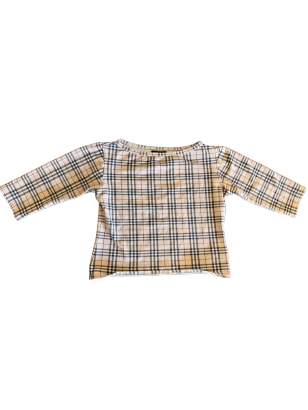 Vintage Burberry Beige Plaid Bateau Neckline Crop Top
